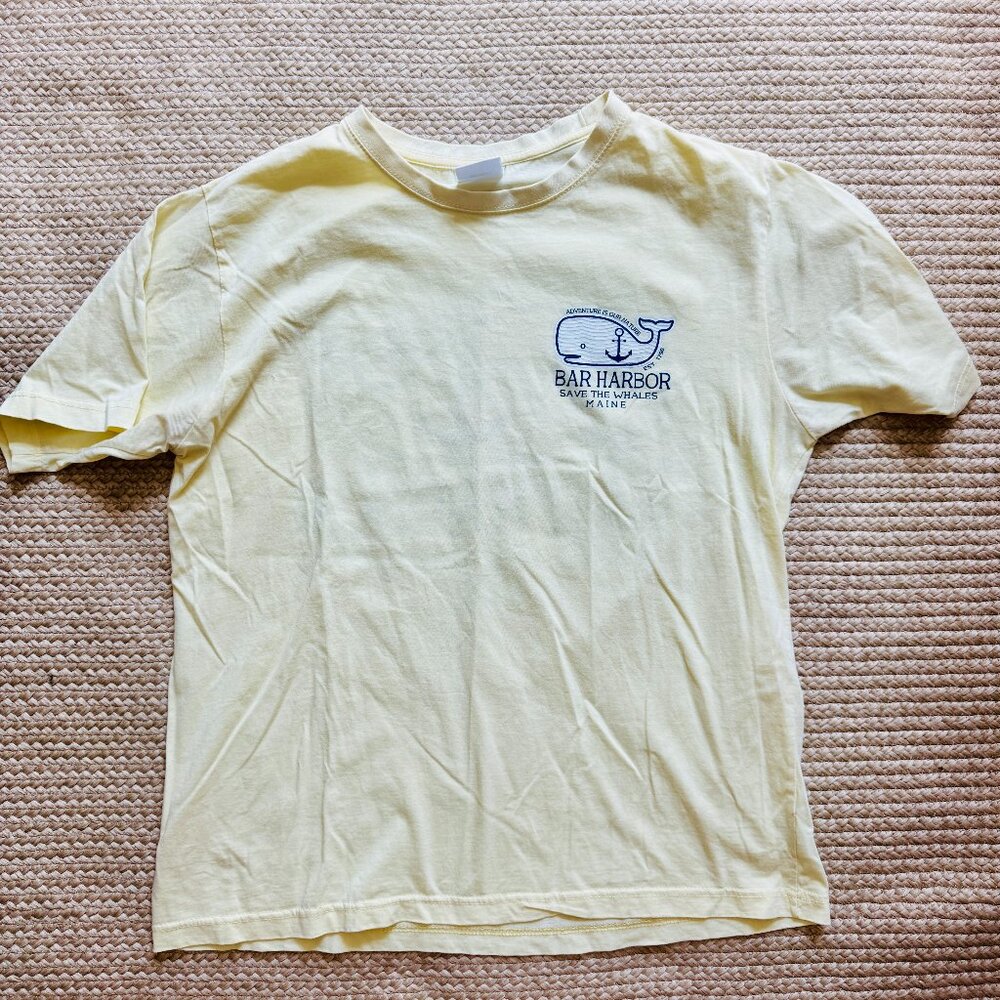Bar Harbor Maine Save The Whales Graphic Tee Size L Yellow Whale Anchor Coastal